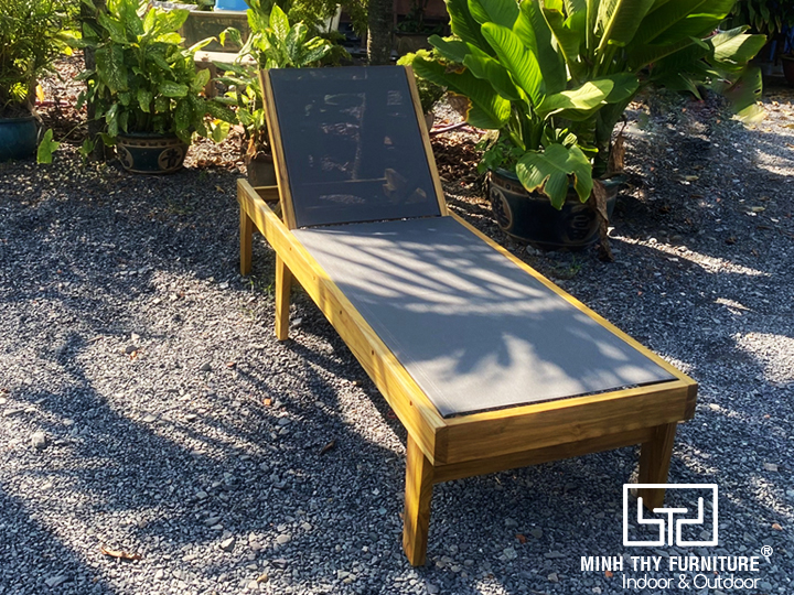 Ghế Hồ Bơi Gỗ lưới textilene