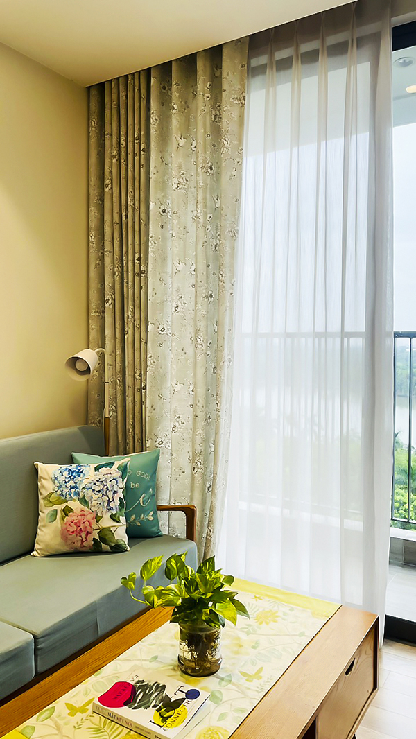 rèm vải 2 lớp căn hộ Ecopark Hồ Thiên Nga view hồ nhiều ánh sáng tự nhiên