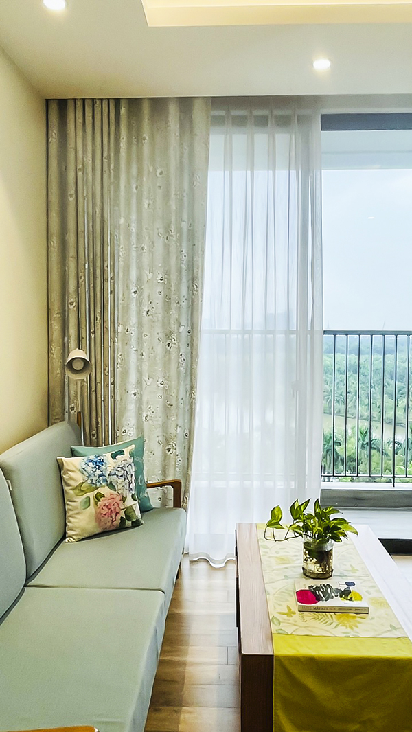 rèm vải 2 lớp căn hộ Ecopark Hồ Thiên Nga view hồ nhiều ánh sáng tự nhiên