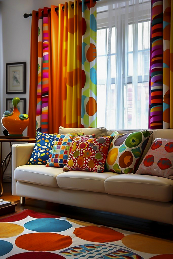 Rèm cửa và nội thất vải với màu sắc đa dạng góp phần định hình phong cách thiết kế và cảm xúc không gian sống