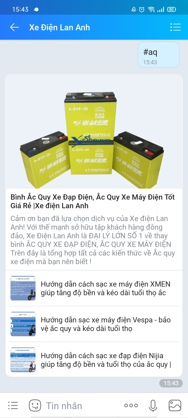 Kênh chăm sóc khách hàng ắc quy xe điện