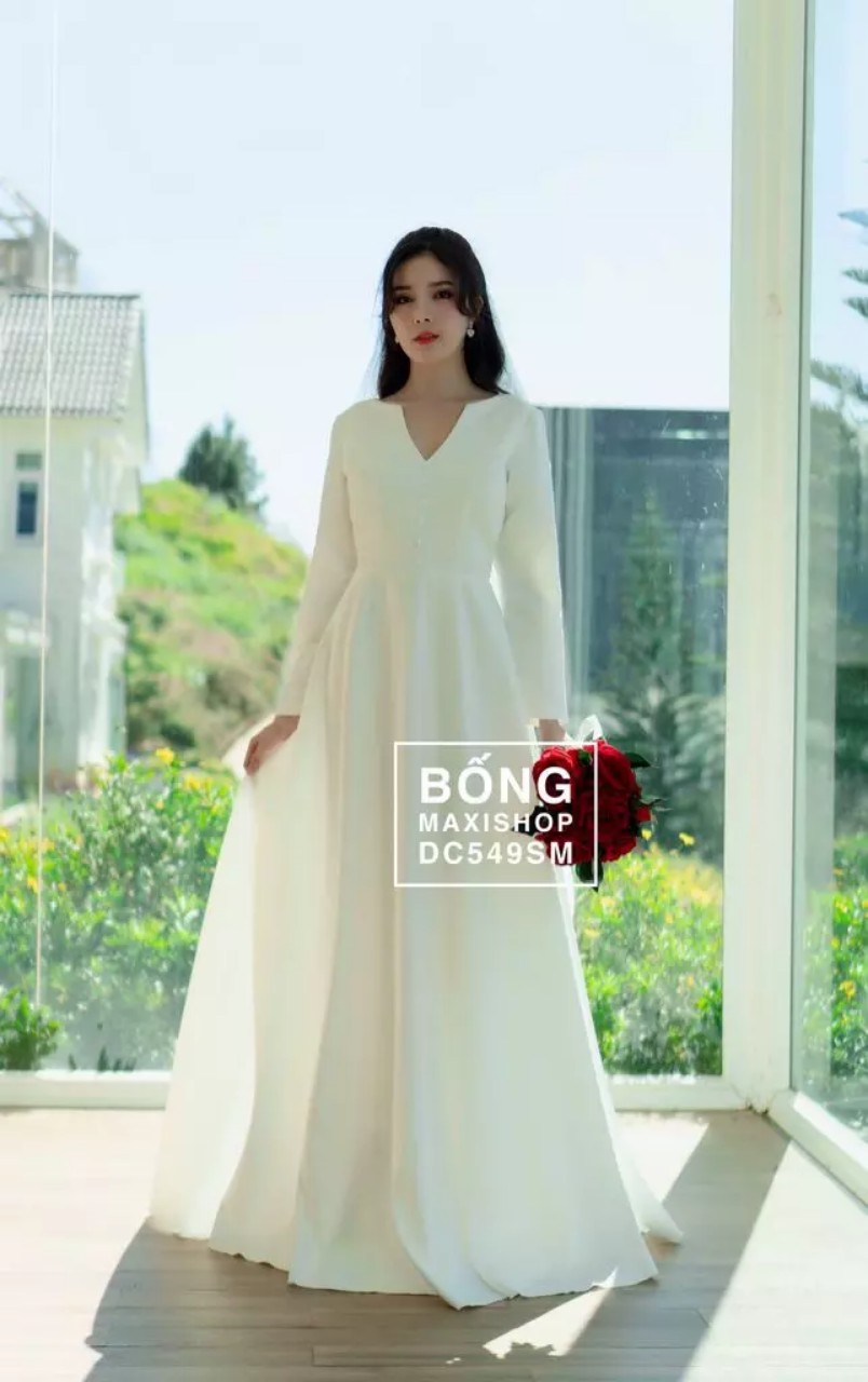 váy cưới gọn nhẹ dài tay