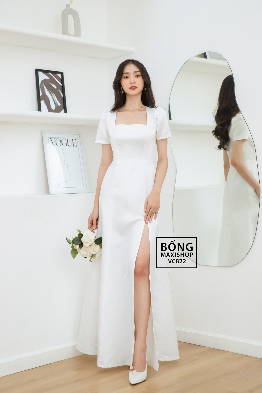 Áo cưới đẹp 2022 phi nhật trắng 6 mảnh xẻ tà VC822