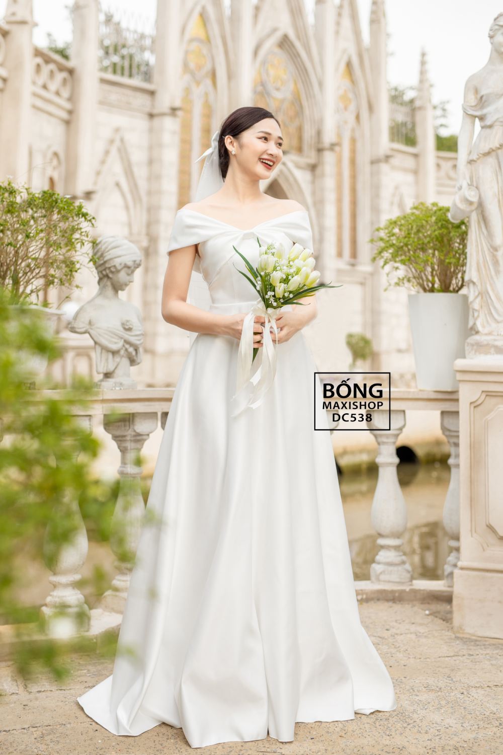 Áo cưới đẹp 2022 phi nhật trắng trễ vai 794 DC538T quyến rũ, sang trọng