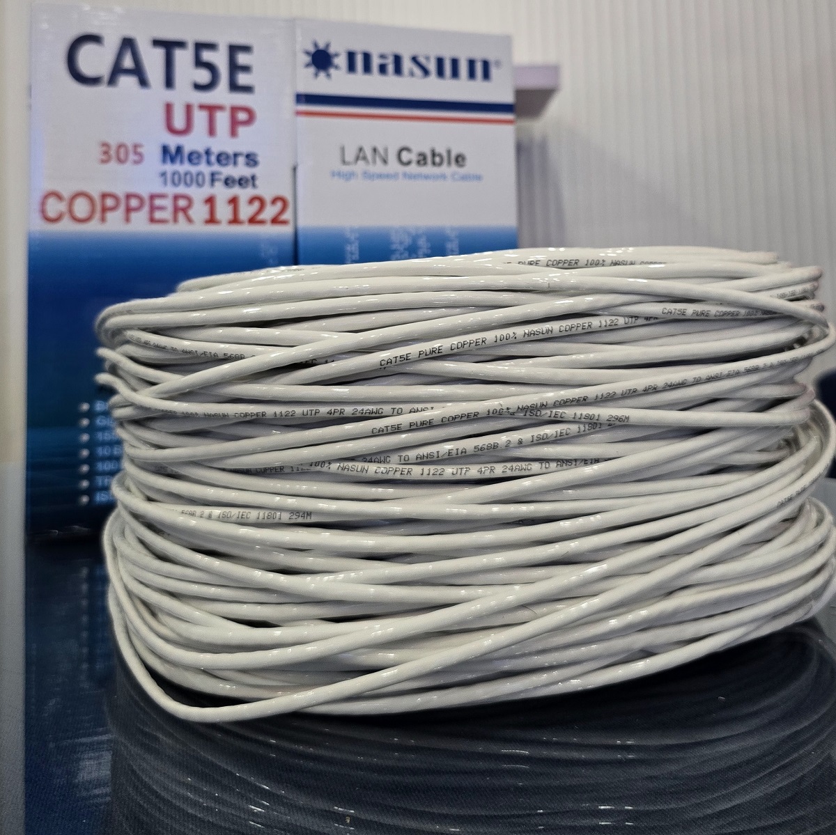 Dây mạng Cat5e đồng nguyên chất Nasun COPPER 1122, Dây cáp mạng 8 lõi, Dây cat5e đồng, cáp mạng đồng, dây cáp đồng, bán buôn dây mạng