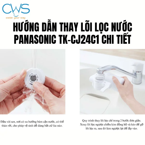 Các bước thay thế lõi lọc nước Panasonic TK-CJ24C1 chi tiết