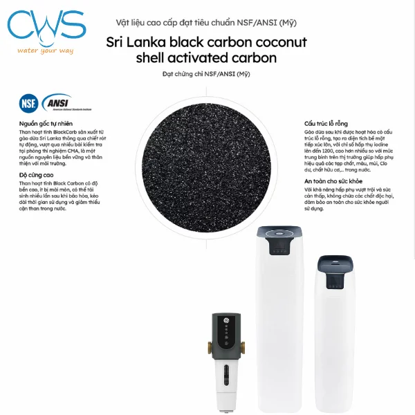 Chất liệu than hoạt tính BlackCarb đạt chuẩn NSF_ANSI trong hệ thống lọc tổng GE WH30A