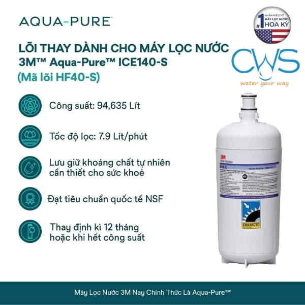 Lõi Lọc HF40-S Cho Máy Lọc Nước 3M Aqua-Pure ICE140S-WOI