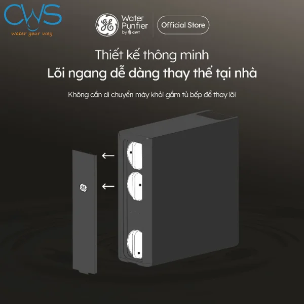 Lõi lọc nước GE DN810 thiết kế nằm ngang, thuận tiện thay thế