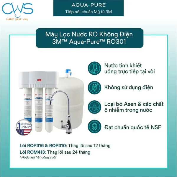 Máy lọc nước 3M Aqua-Pure RO301 đảm bảo chất lượng nước tinh khiết đạt chuẩn