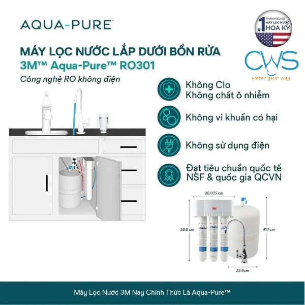 Máy Lọc Nước 3M Aqua-Pure RO301 - Thiết Kế Nhỏ Gọn, Lắp Đặt Âm Bồn