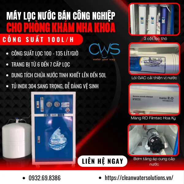 Máy lọc nước bán công nghiệp 100L – Đáp ứng quy mô phòng khám nha khoa lớn