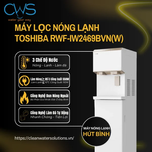 Máy Làm Nước Nóng Lạnh Toshiba RWF-IW2469BVN(W) Với Công Nghệ Làm Đá Tự Động Thế Hệ Mới