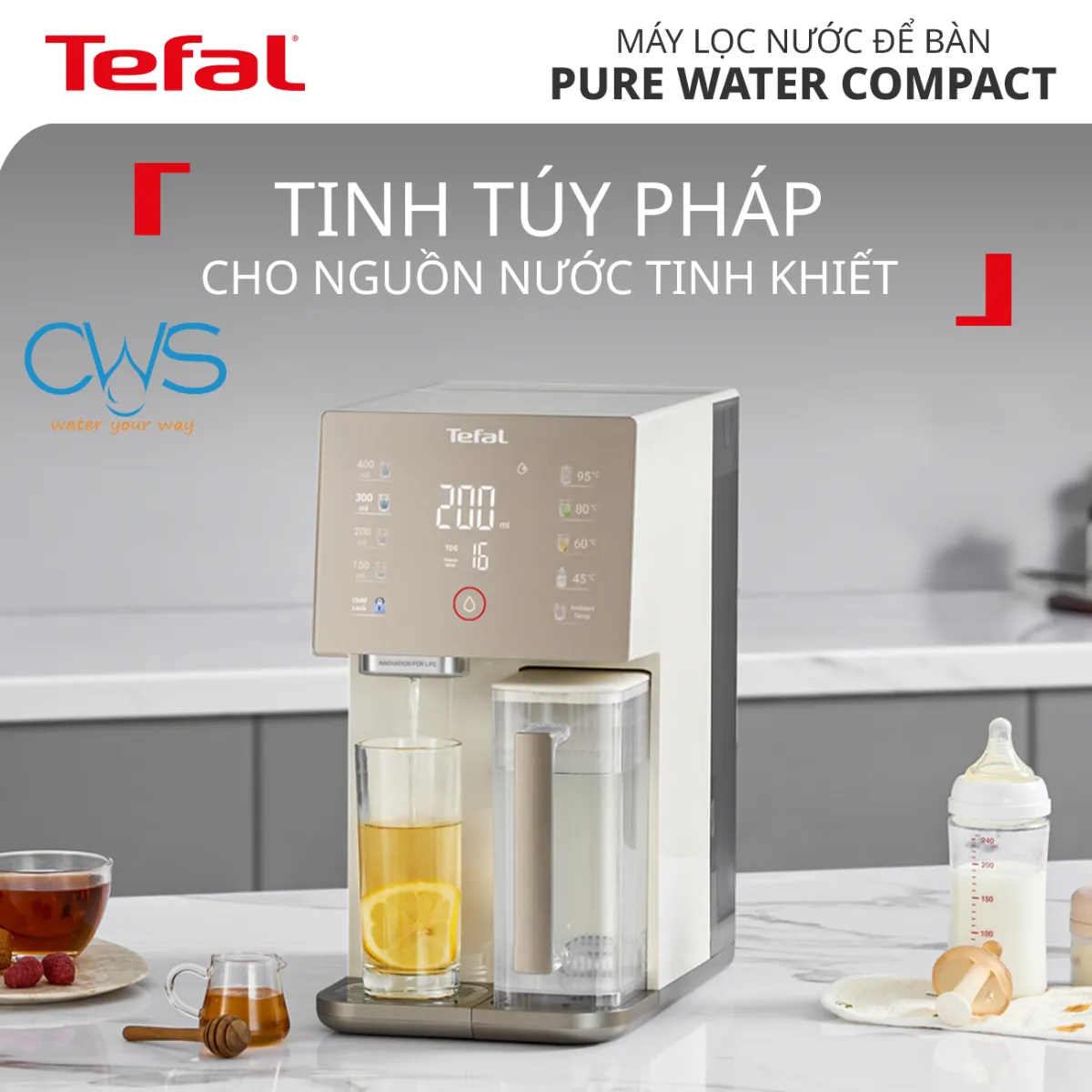 Máy Lọc Nước Tefal BR453AY0 Pure Water Compact Công Nghệ Từ Pháp, Thiết Kế Chuẩn Châu Âu