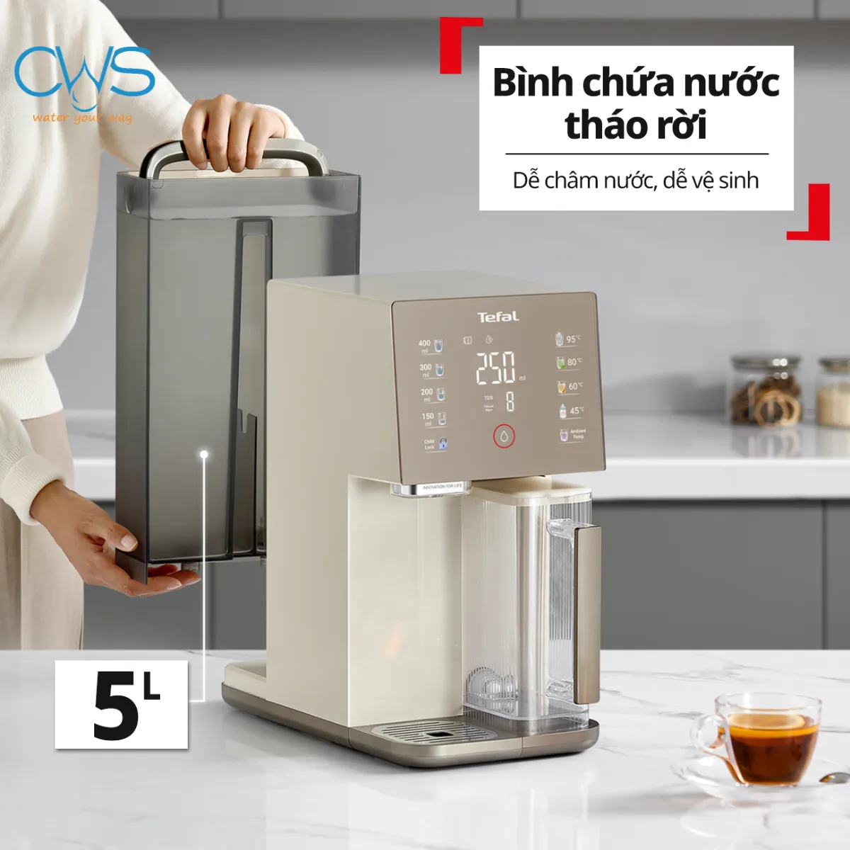 Máy Lọc Nước Tefal BR453AY0 Với Công Suất Lọc Lên Đến 4000L Cùng Bình Nước Thô 5L
