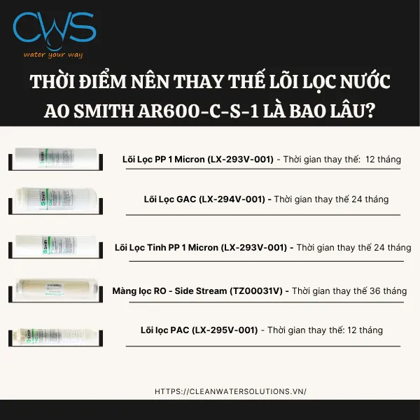 Thời Điểm Nên Thay Thế Lõi Lọc Nước AO Smith AR600-C-S-1 Là Bao Lâu