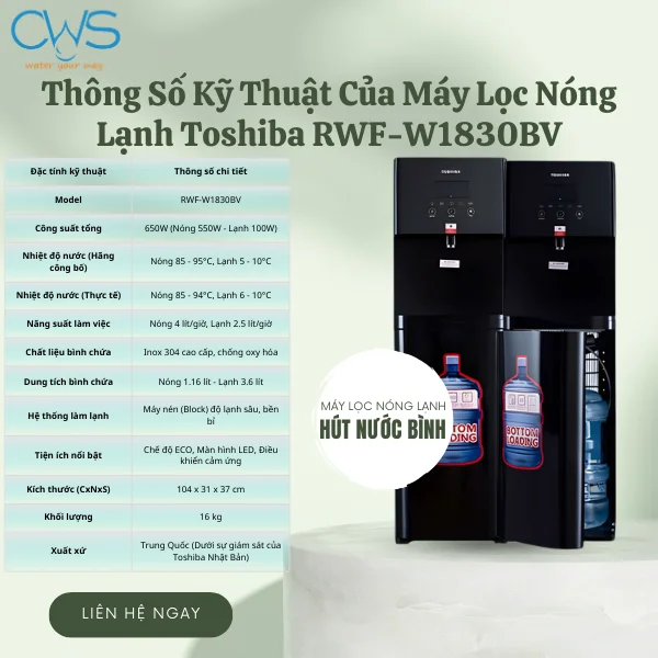 Thông Số Kỹ Thuật Của Máy Làm Nước Nóng Lạnh Toshiba RWF-W1830BV