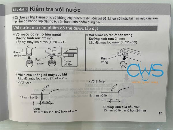 Vòi nước có thể lắp đặt lên máy lọc nước tại vòi Panasonic TK-CJ300
