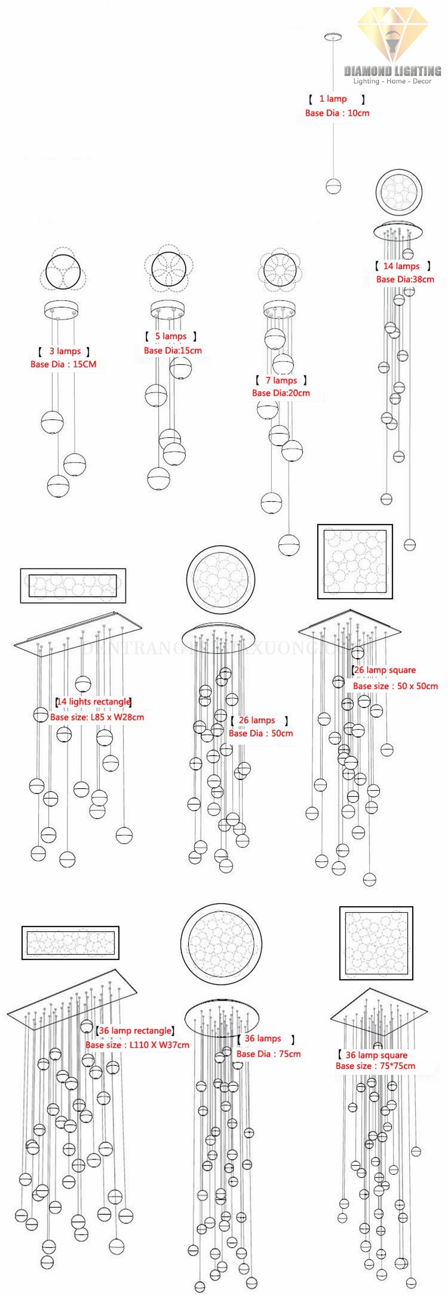 Đèn thả bi thông tầng hiện đại 850 rất phù hợp để làm đèn thông tầng, đèn trang trí, trang trí phòng khách, trang trí bàn ăn và trang trí phòng ngủ cho ngôi nhà của bạn !