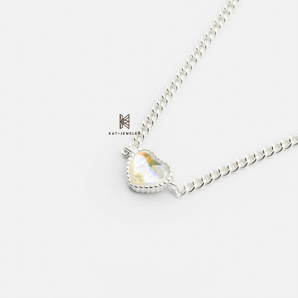 Mẫu dây chuyền bạc “N Opal Heart Dot Line”
