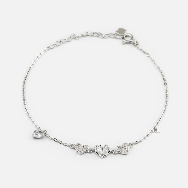 Lắc tay bạc nữ hình trái tim đính đá nhiều charm