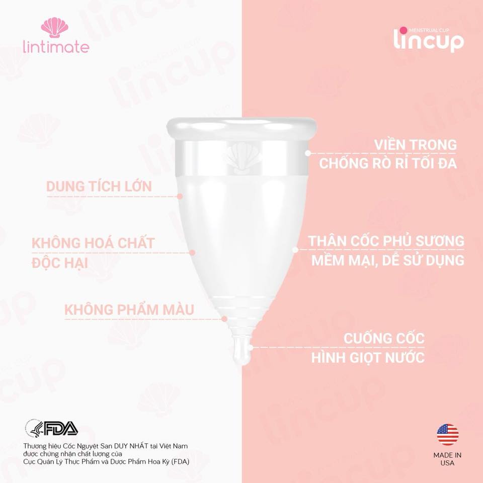 Cốc nguyệt san LinCup được sản xuất từ Mỹ