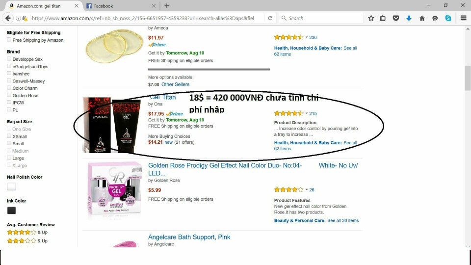 gel titan nhập amazon