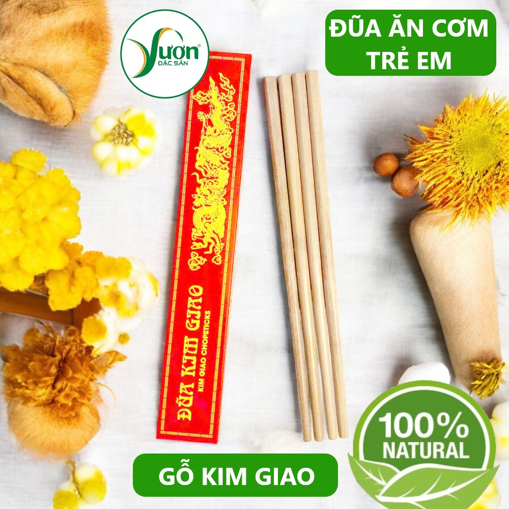 Đũa ăn cơm trẻ em gô Kim Giao (Hộp 02 đôi dài 20cm) đầu vuông làm thủ công từ gỗ tự nhiên an toàn sức khỏe