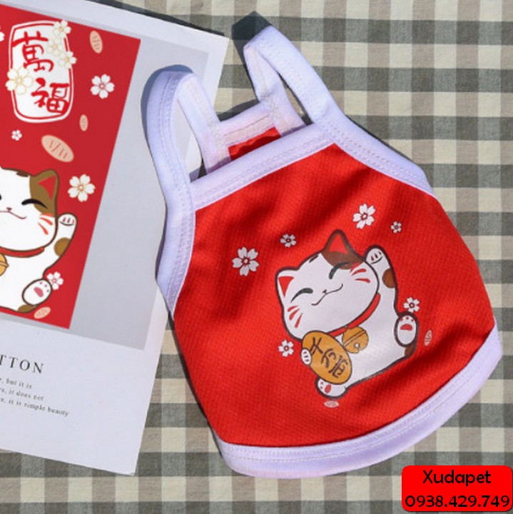 ÁO 2 DÂY VIỀN MÀU HỌA TIẾT ĐÁNG YÊU CHO CHÓ MÈO (GIAO MÀU NGẪU NHIÊN)