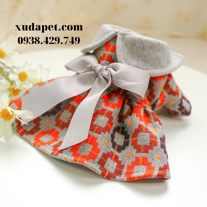 Đầm Teddy nơ vải cho chó mèo Xudapet