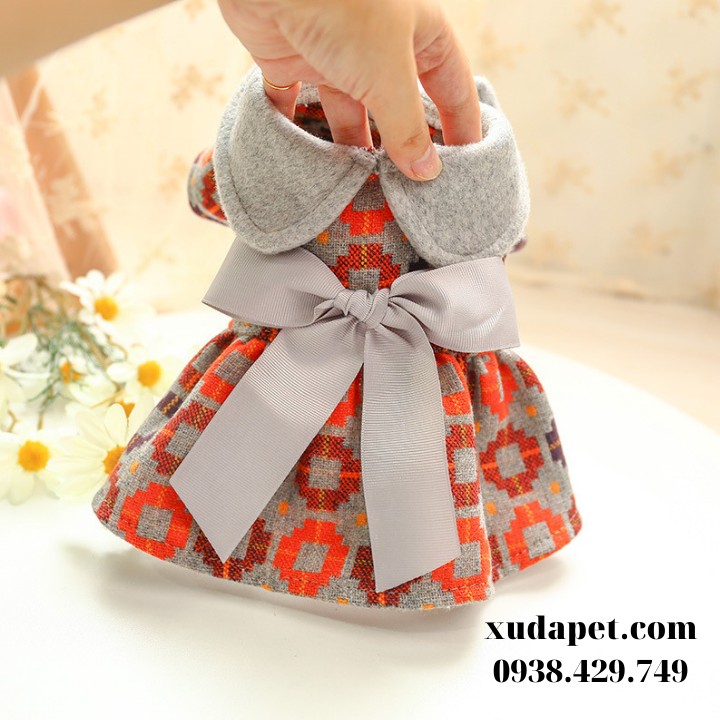 Đầm Teddy nơ vải cho chó mèo Xudapet