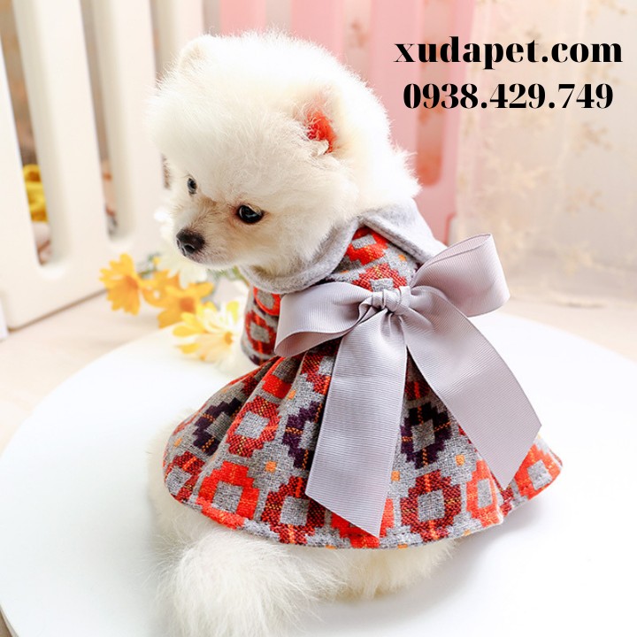 Đầm Teddy nơ vải cho chó mèo Xudapet