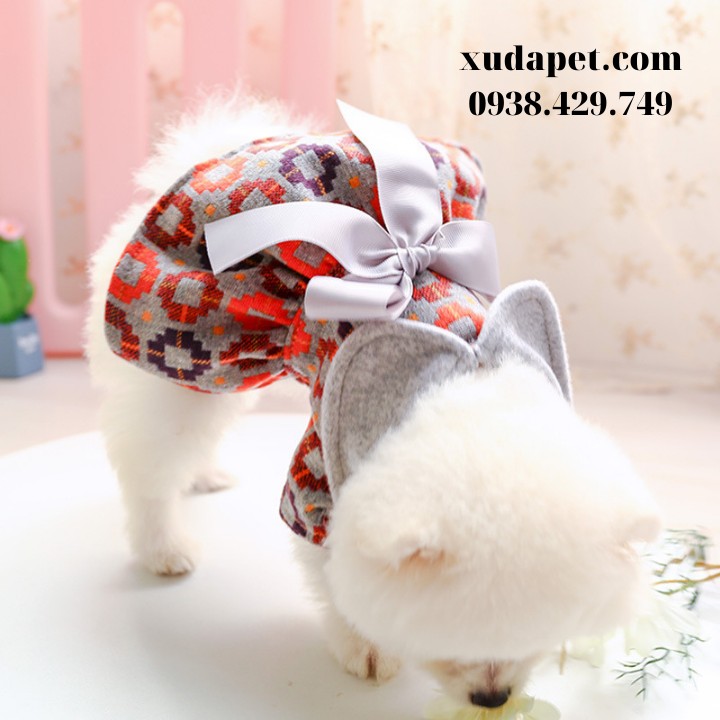 Đầm Teddy nơ vải cho chó mèo Xudapet