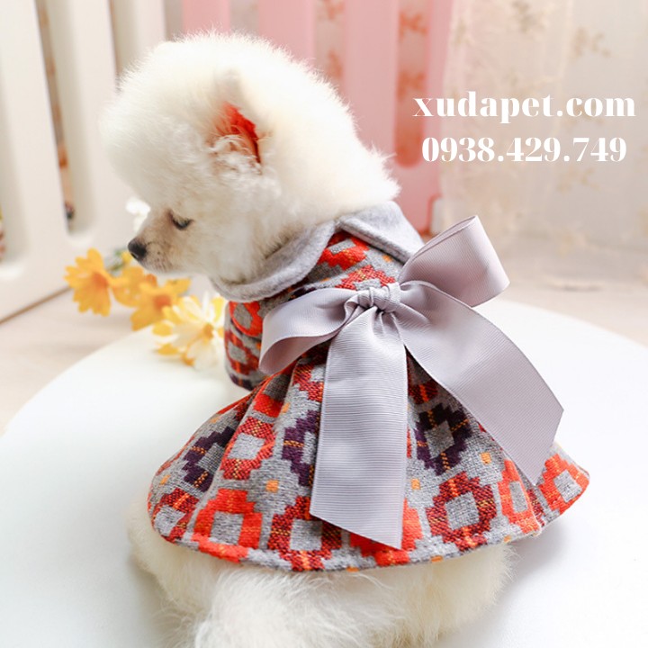 Đầm Teddy nơ vải cho chó mèo Xudapet
