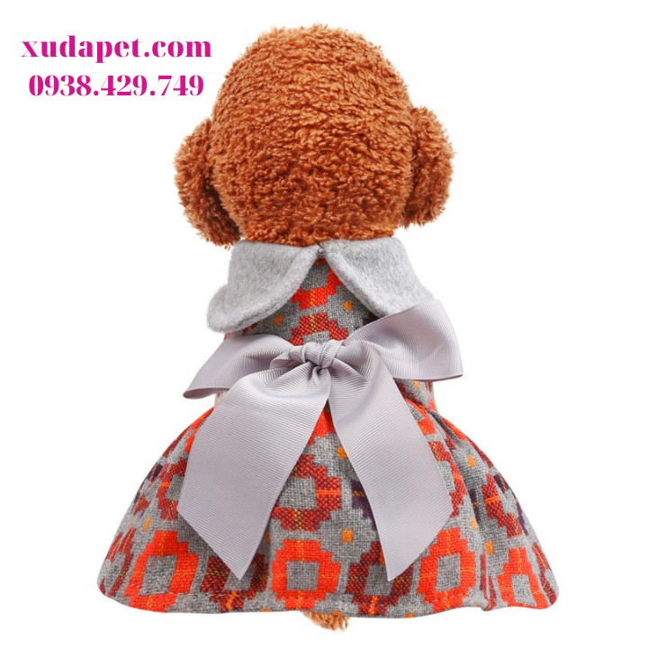Đầm Teddy nơ vải cho chó mèo Xudapet