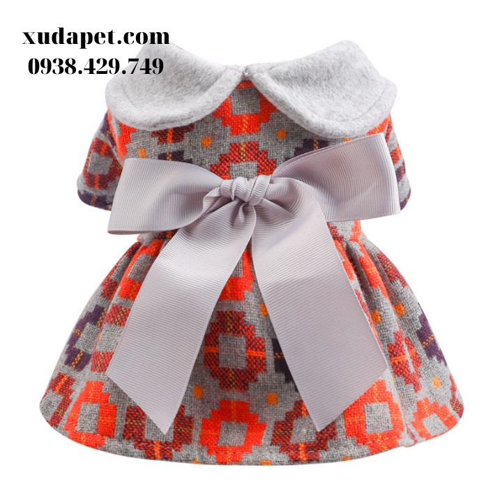 Đầm Teddy nơ vải cho chó mèo Xudapet