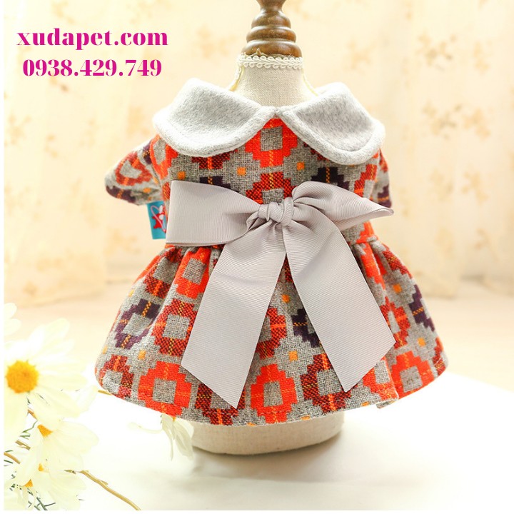 Đầm Teddy nơ vải cho chó mèo Xudapet