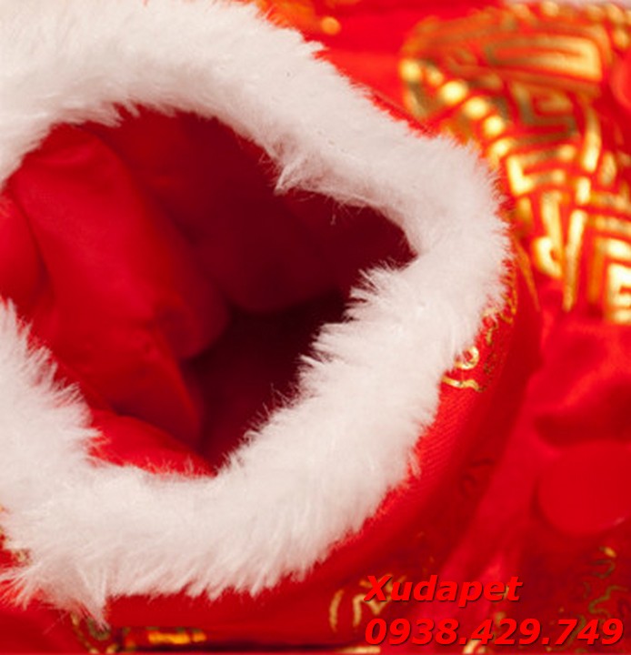 Áo Tết Cho Chó Mèo Kiểu Gấm Sườn Xám Vàng Đỏ