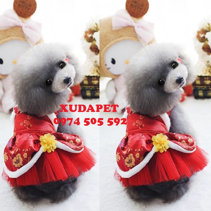 Váy đầm đỏ duyên dáng dành cho chó mèo Xudapet