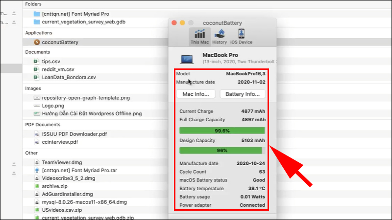 Cách kiểm tra số lần sạc và độ chai pin của MacBook bằng Coconut Battery
