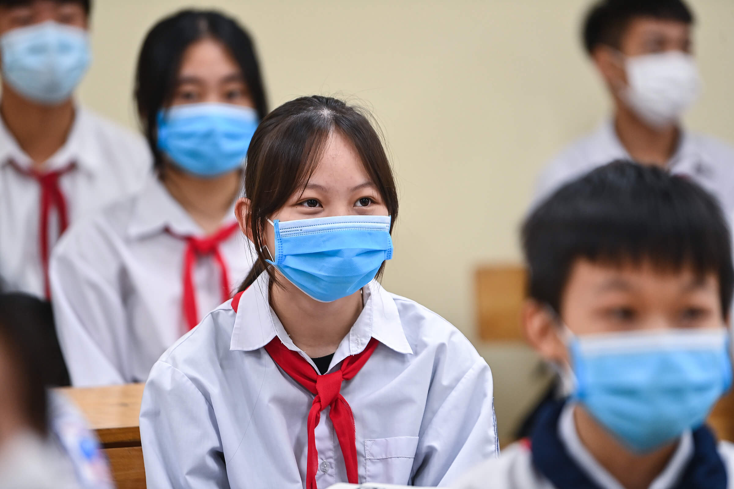 Học sinh lớp 9 trường THCS Tây Đằng, Hà Nội học trực tiếp, ngày 8/11/2021