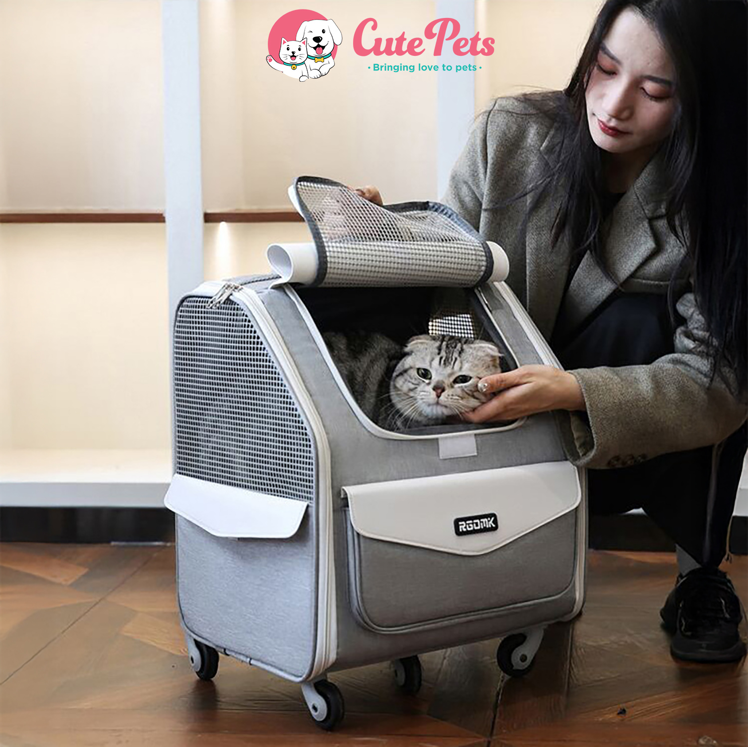 Balo vận chuyển Pet Entrance Có bánh xe kéo 43x40x30cm - Cutepets