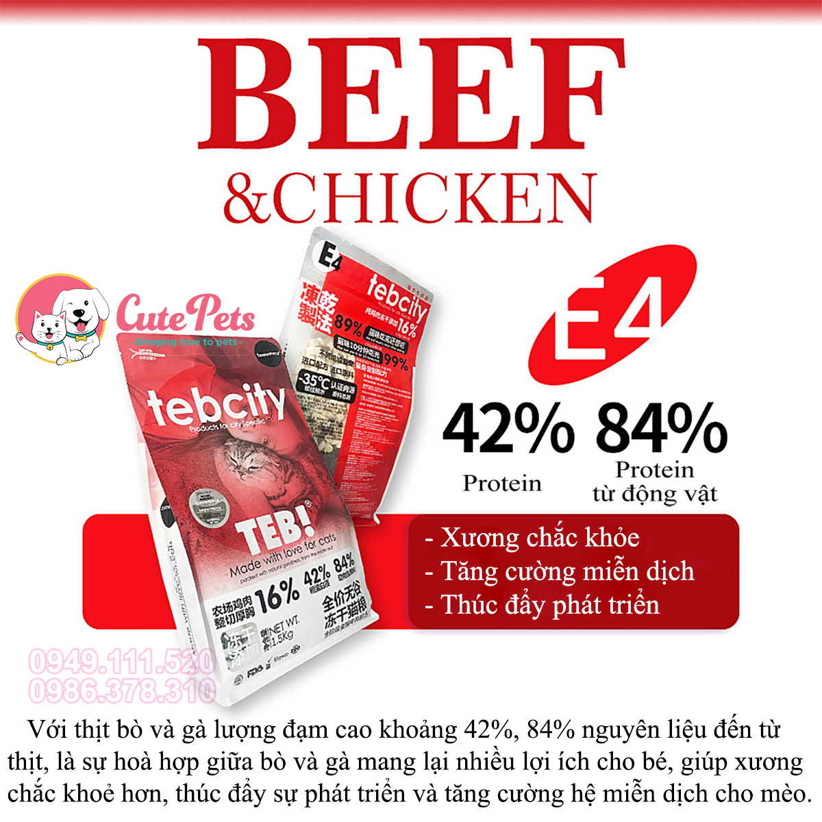 Hạt Mix Thịt sấy cho mèo Teb City túi 1.5kg E4