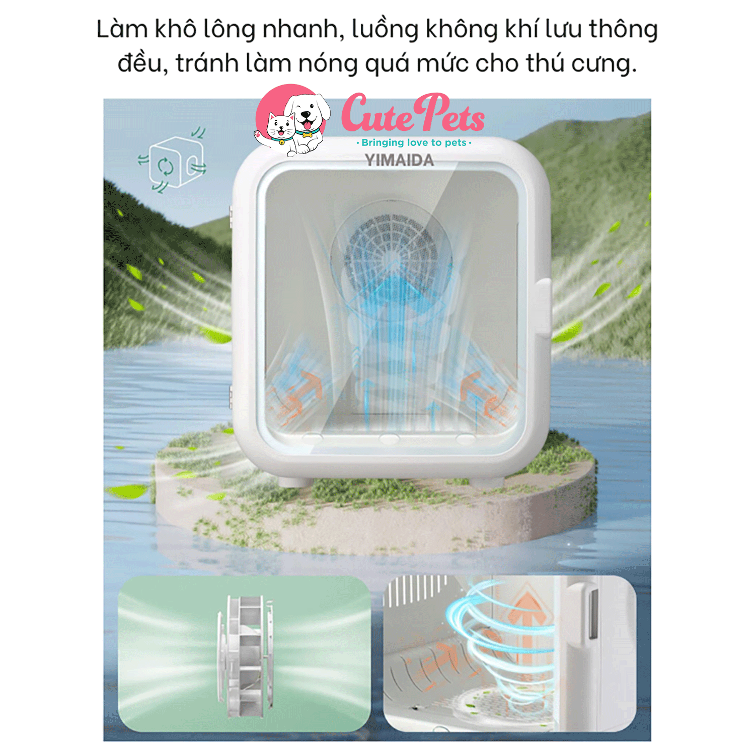 Lồng sấy lông Yimaida 62L 1000w diệt khuẩn UV ion âm - Cutepets