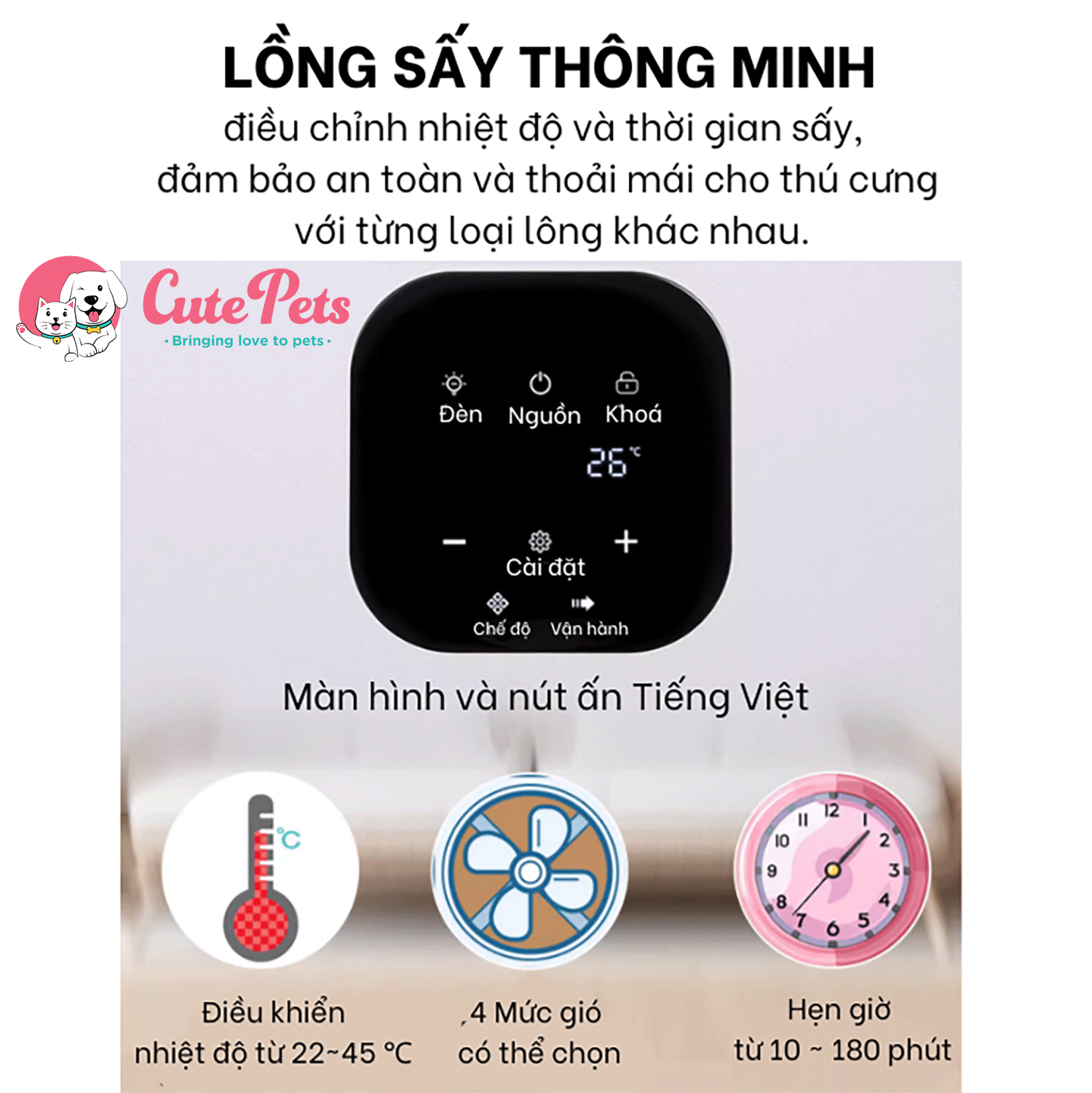 Lồng sấy lông Yimaida 62L 1000w diệt khuẩn UV ion âm - Cutepets