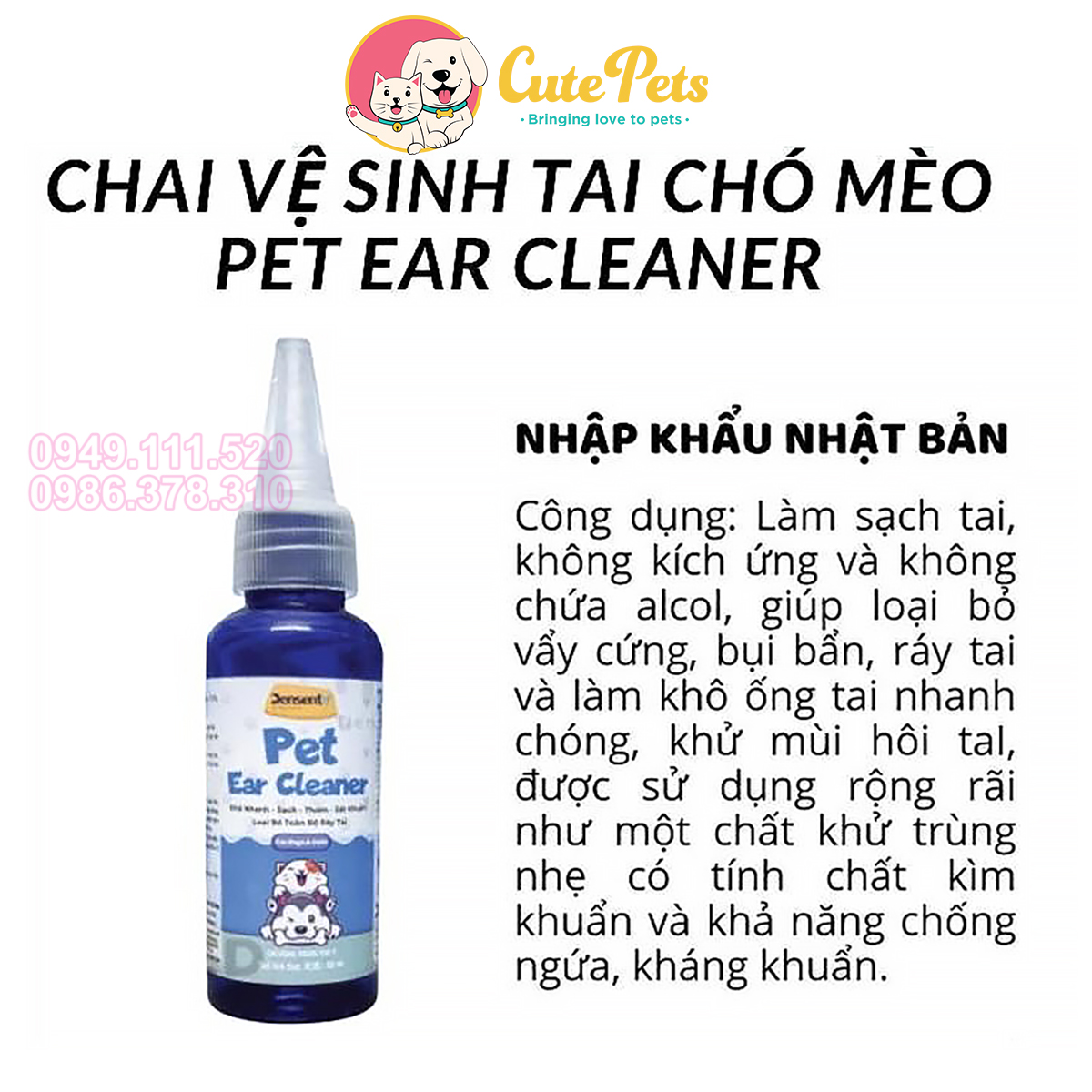 Nước vệ sinh tai Pet Ear Cleaner 50ml Dung dịch rửa tai cho chó mèo - CutePets