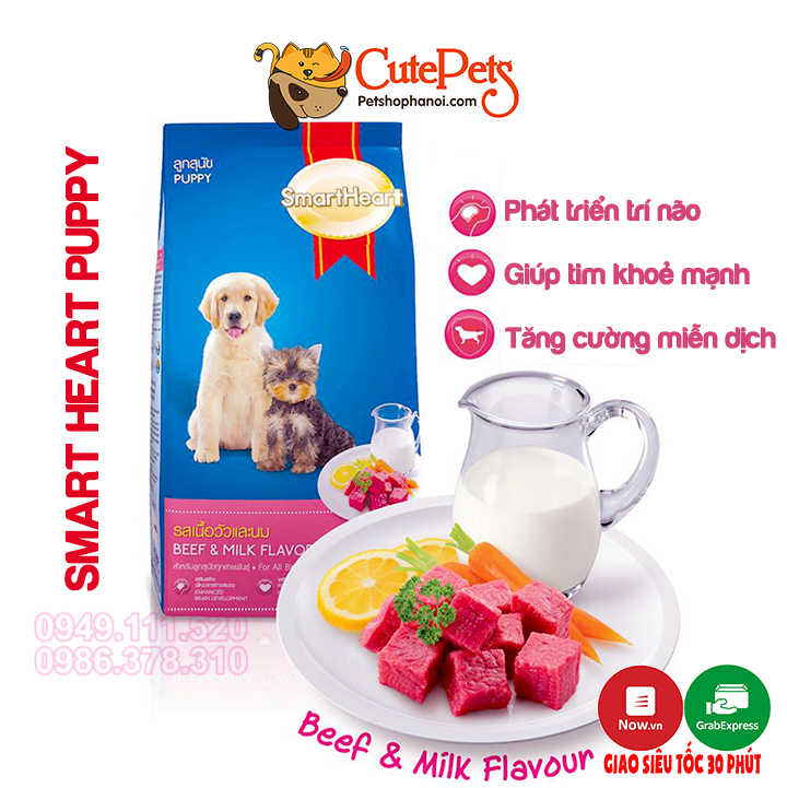 Thức ăn cho chó con Smart Heart Puppy 400g Vị thịt bò và sữa, hạt cho chó giá rẻ - CutePets