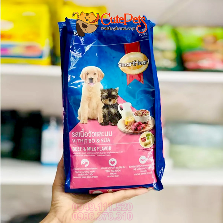 Thức ăn cho chó con Smart Heart Puppy 400g Vị thịt bò và sữa, hạt cho chó giá rẻ - CutePets