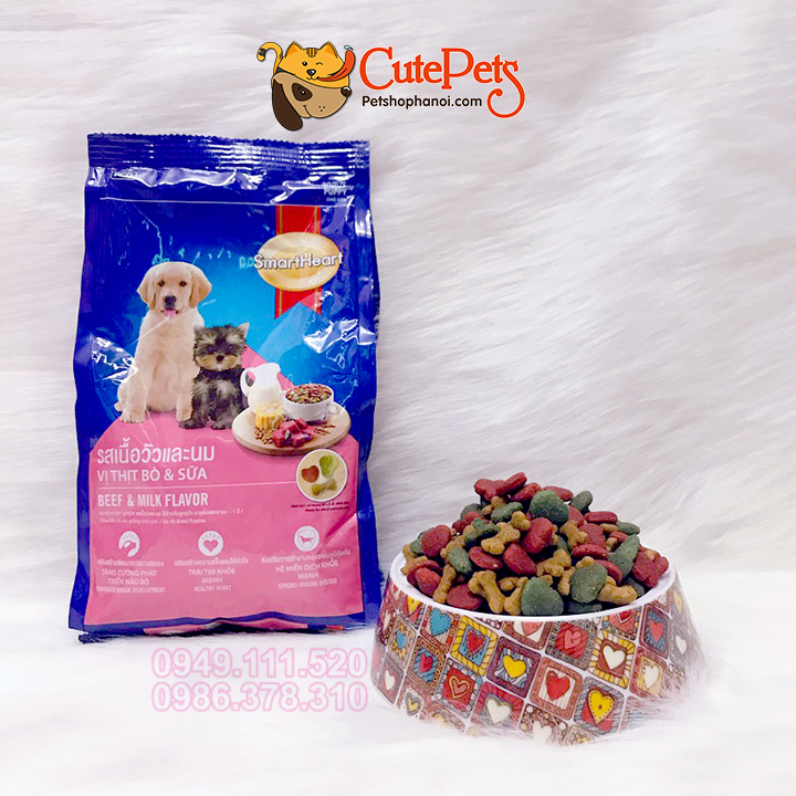 Thức ăn cho chó con Smart Heart Puppy 400g Vị thịt bò và sữa, hạt cho chó giá rẻ - CutePets