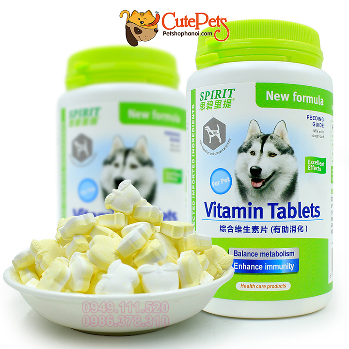 Viên bổ xung vitamin cho chó Spirit Vitamin Tablets lọ 160g - CutePets